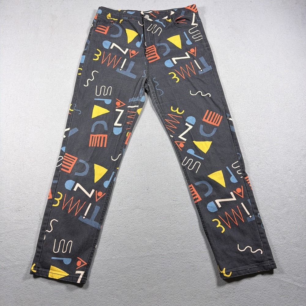 Gorman Ellen Rutt Jeans Women 16 Slim Straight Gray Time And Space Print Art Y2K